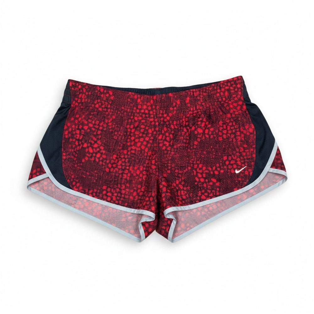 Nike Women's Dri-Fit Dash Running Shorts Red and Navy Patterned